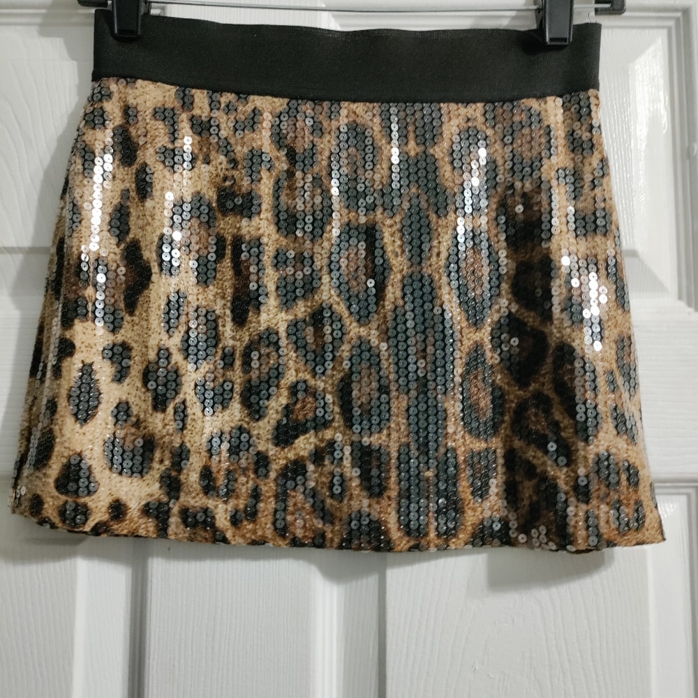 Sequin leopard print mini skirt